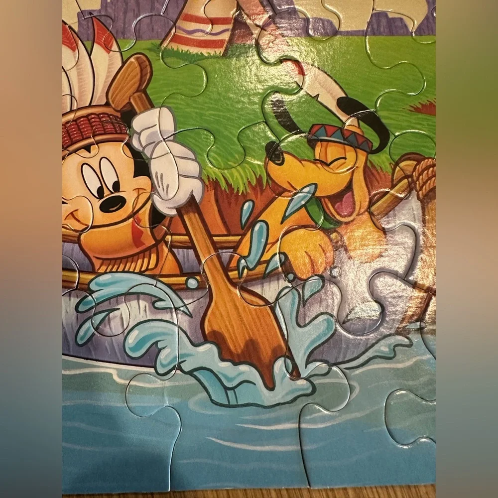Vintage Disney Mickey Mouse & Pluto 60 Piece Puzzle. Canoe River Tepee.